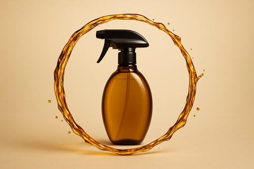 A spray bottle almost not circle with circle around it made of oil